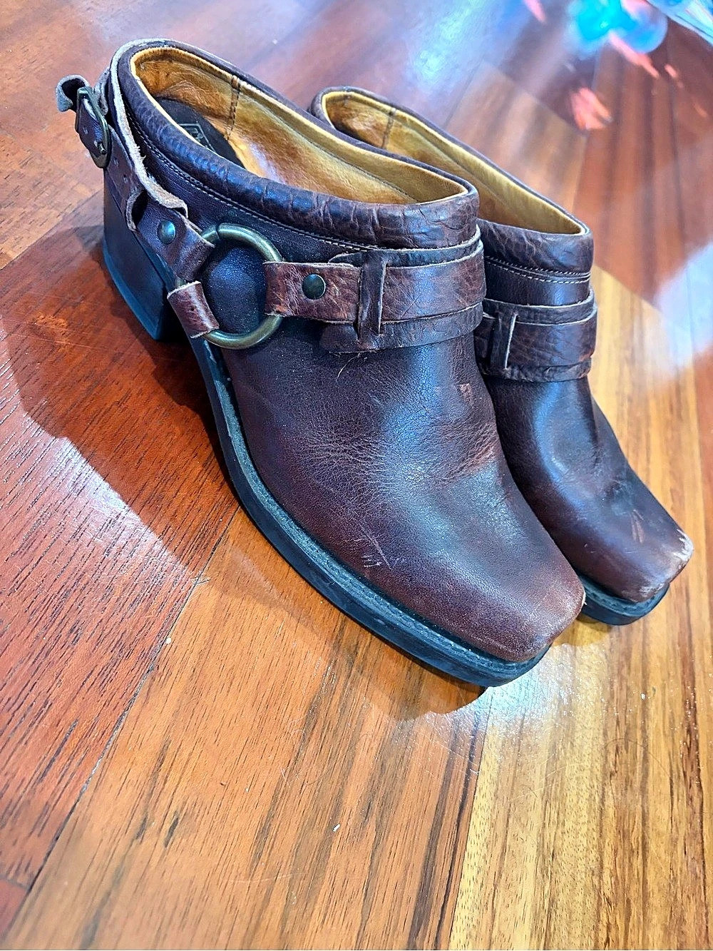Frye Belted Harness Mule Women Brown Boots